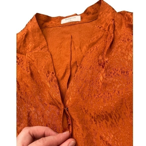 Aritzia Babaton Power embossed rust orange silky collarless blouse - Picture 5 of 9